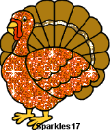 A turkey in orange glitter with a golden tail