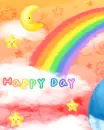 cute kawaii happy day with rainbow & moon