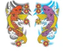 Purple & Orange Koi Fishes w/ Cherry Blossoms
