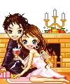 Couple near fireplace