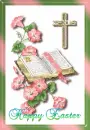 Happy Easter - Bible with Pink Green Flowers
