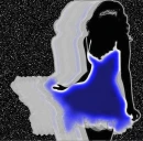 silhouette of a girl in blue