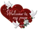 Welcome to my Page - Red Hearts with doves and Roses
