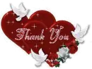 Thank You - Red Hearts with doves and Roses