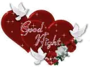 Good Night - Red Hearts with doves and Roses