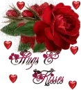 Hugs and Kisses - Glitter Red Rose with Hearts