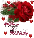 Happy Birthday - Glitter Red Rose with Hearts