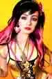 Audrey Kitching  with pink and black hair