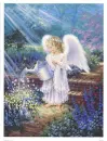 Little angel watering flowers