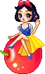 Snow white sitting on apple