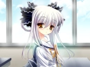 white haired anime girl at school