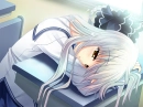 white haired anime girl sleeping at school