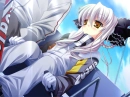 white haired anime girl winter sports