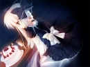 white haired anime girl with a strawberry cake