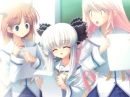 white haired anime girl with her school mates