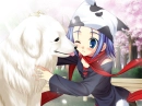 cute anime girl with her dog
