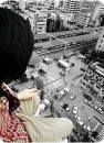 at the top of the building