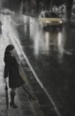 waiting on the pavement on a rainy day