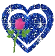 a blue heart with a pink rose