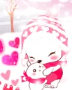 cute kawaii blushy puppy in winter