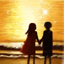 holding hands on the beach