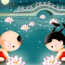 lil chinese lovers & lotus flowers