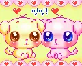 cute kawaii pink & yellow puppies