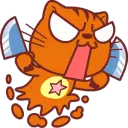 cute kawaii brown kitty running with knife