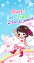 cute kawaii happy girl sitting on rainbow