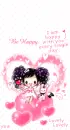 cute kawaii happy girl sitting on pink heart