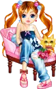 girl sitting with cat
