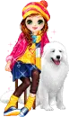 girl playing with dog