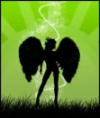 black angel green background
