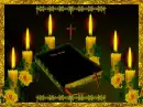 BIBLE CROSS WITH CANDLES-AMBER