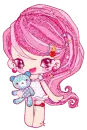 CUTE GIRL PINK HAIR WITH BEAR