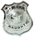 Glitter Badge that says "Officer Naughty"