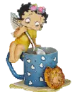 Tiny Betty Boop sitting on a coffee cup