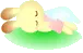 pink rabbit sleeping
