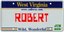 WV License Plate~ROBERT
