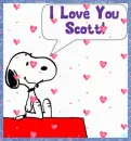 Snoopy Word Bubble (with floating hearts)- I Love You Scott