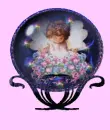 Angel girl in snowglobe with flowers