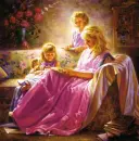 Mother reading to the girls