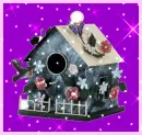 Birdhouse with little birds flying around