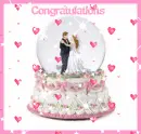 bride and groom in a snowglobe