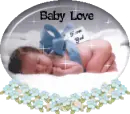 baby sleeping with a blue ribbon tied around him 