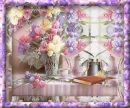Flowers and tea pot sitting on table 