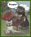 two dogs grilling out