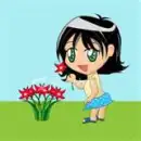 Girl picking up flowers