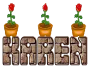 KAREN blooming roses on a brick wall