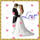 Wedding Bride & Groom (with floating hearts)- Love